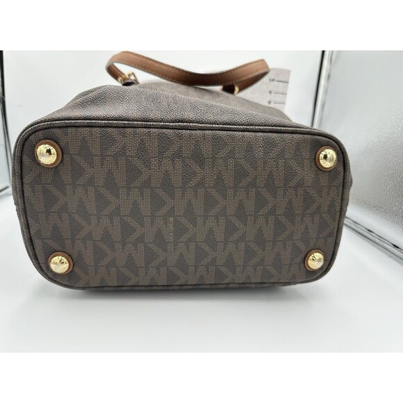 MICHAEL KORS Jet Set Medium Top Zip Signature Logo Tote Brown Luggage - Picture 3 of 10